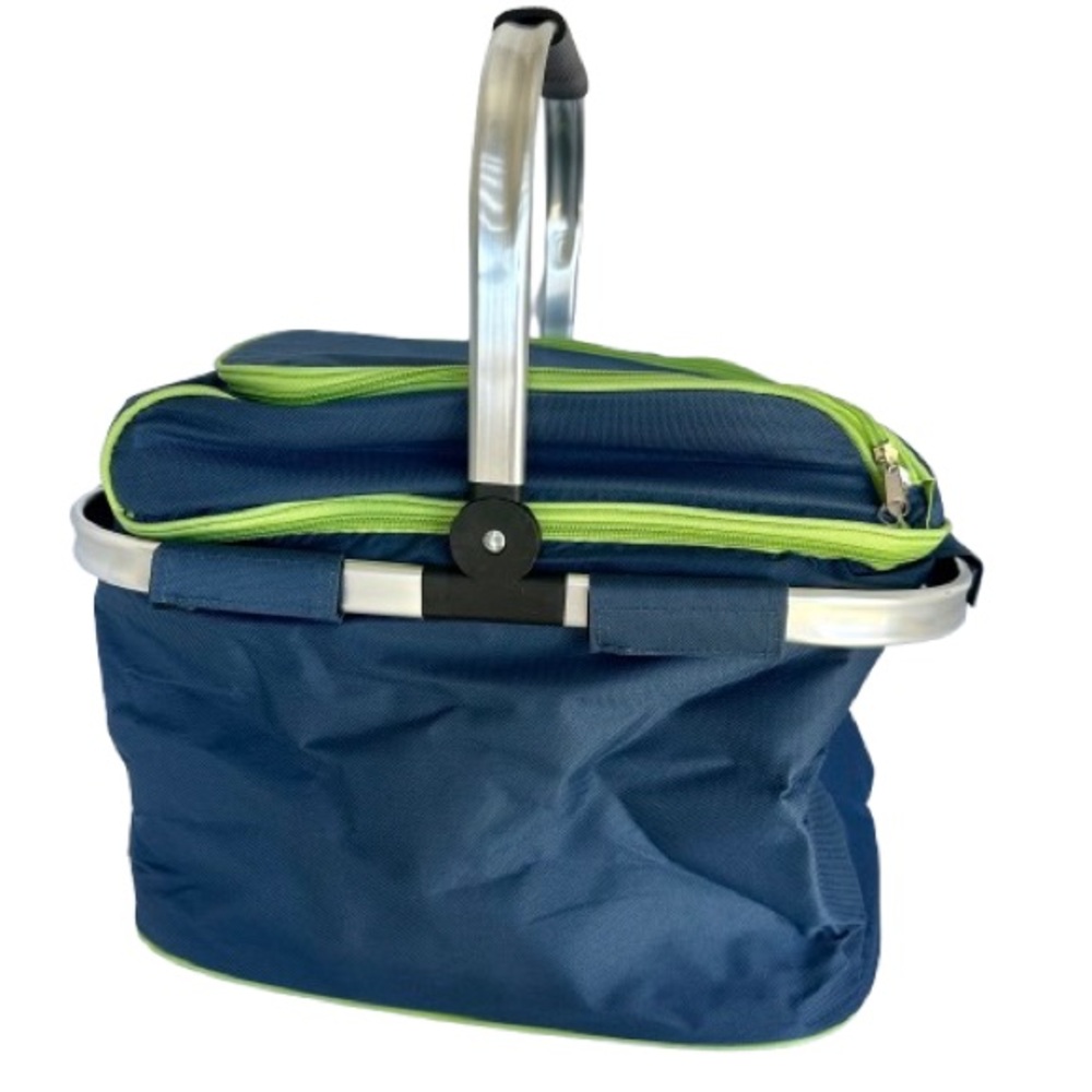 Eternal Lifestyle Insulated Folding Picnic Basket Navy Blue 18x11x14 Cooler Tote